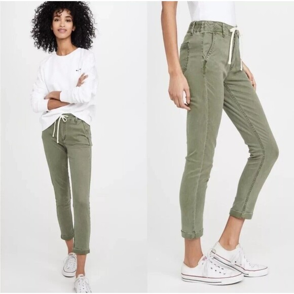 Paige Sz 32 Christy Vtg Coastal Green Cuff Drawstring Chino Jogger Pants Crop
